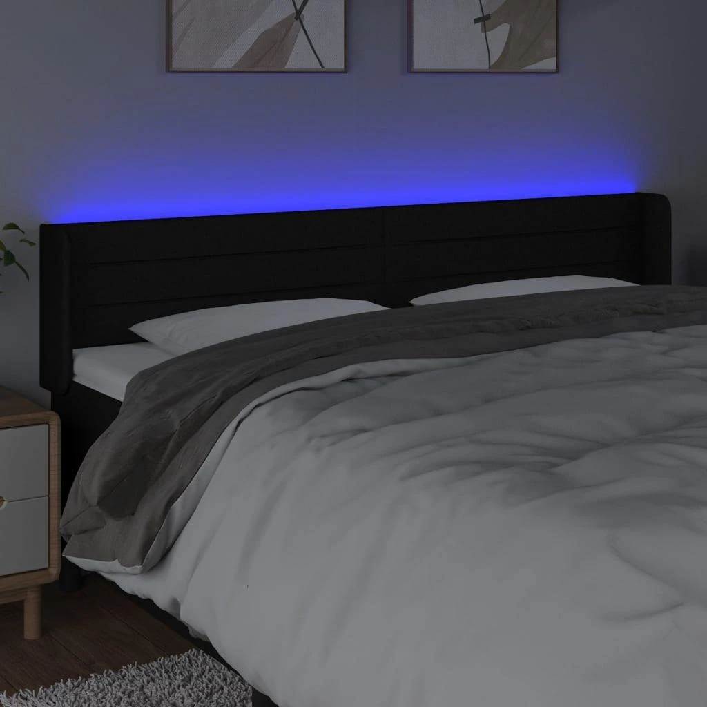 Galvūgalis su LED, juodos spalvos, 183x16x78/88cm, audinys