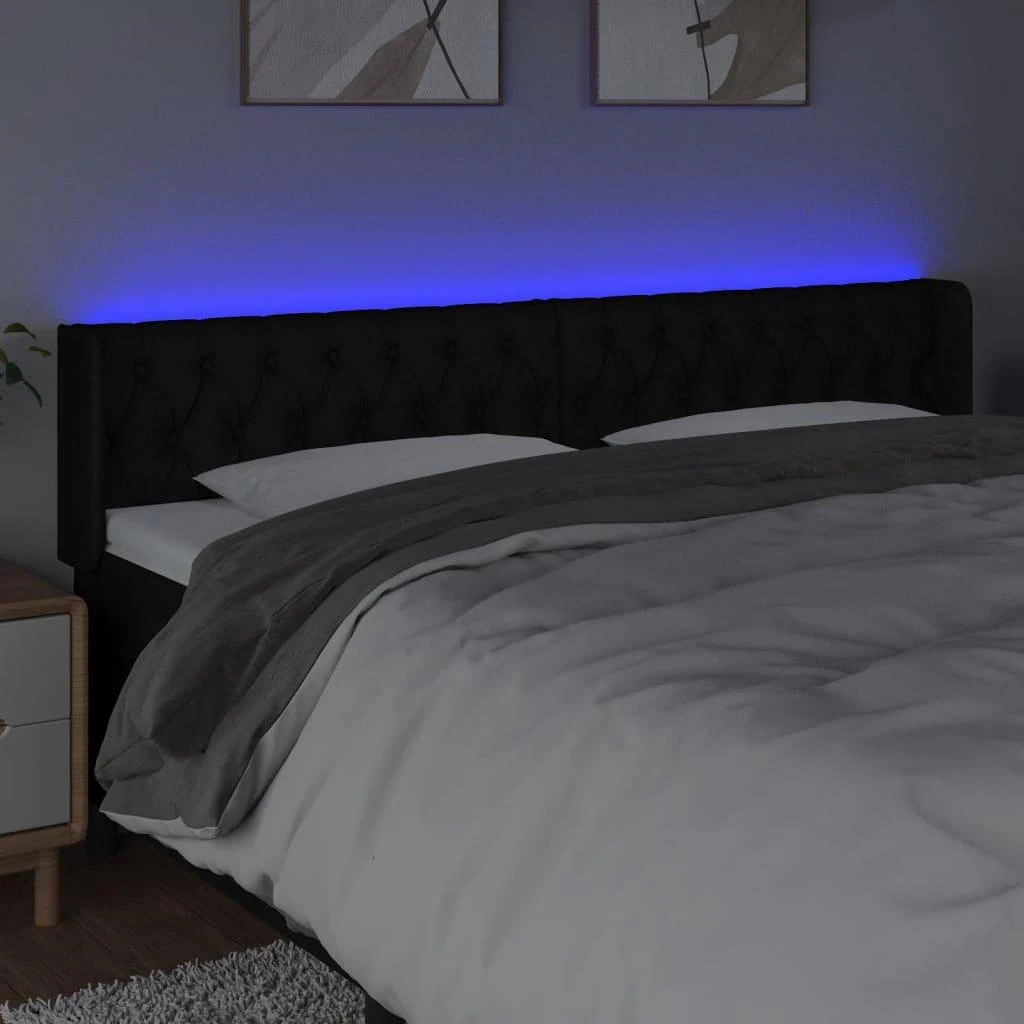 Galvūgalis su LED, juodos spalvos, 183x16x78/88cm, audinys