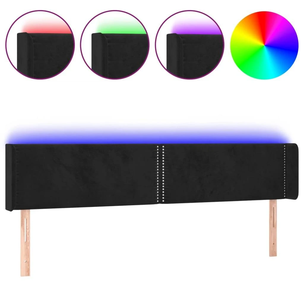 Galvūgalis su LED, juodos spalvos, 183x16x78/88cm, aksomas