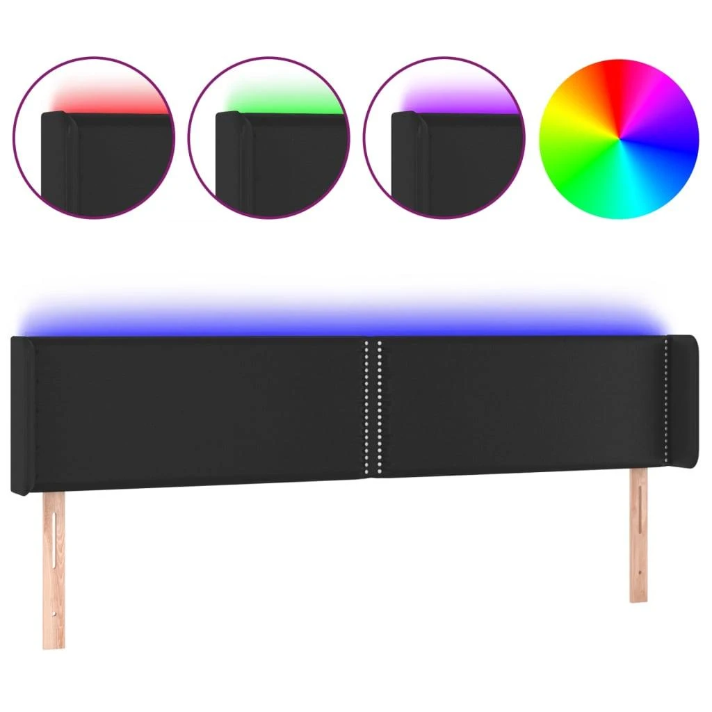 Galvūgalis su LED, juodos spalvos, 183x16x78/88cm, dirbtinė oda
