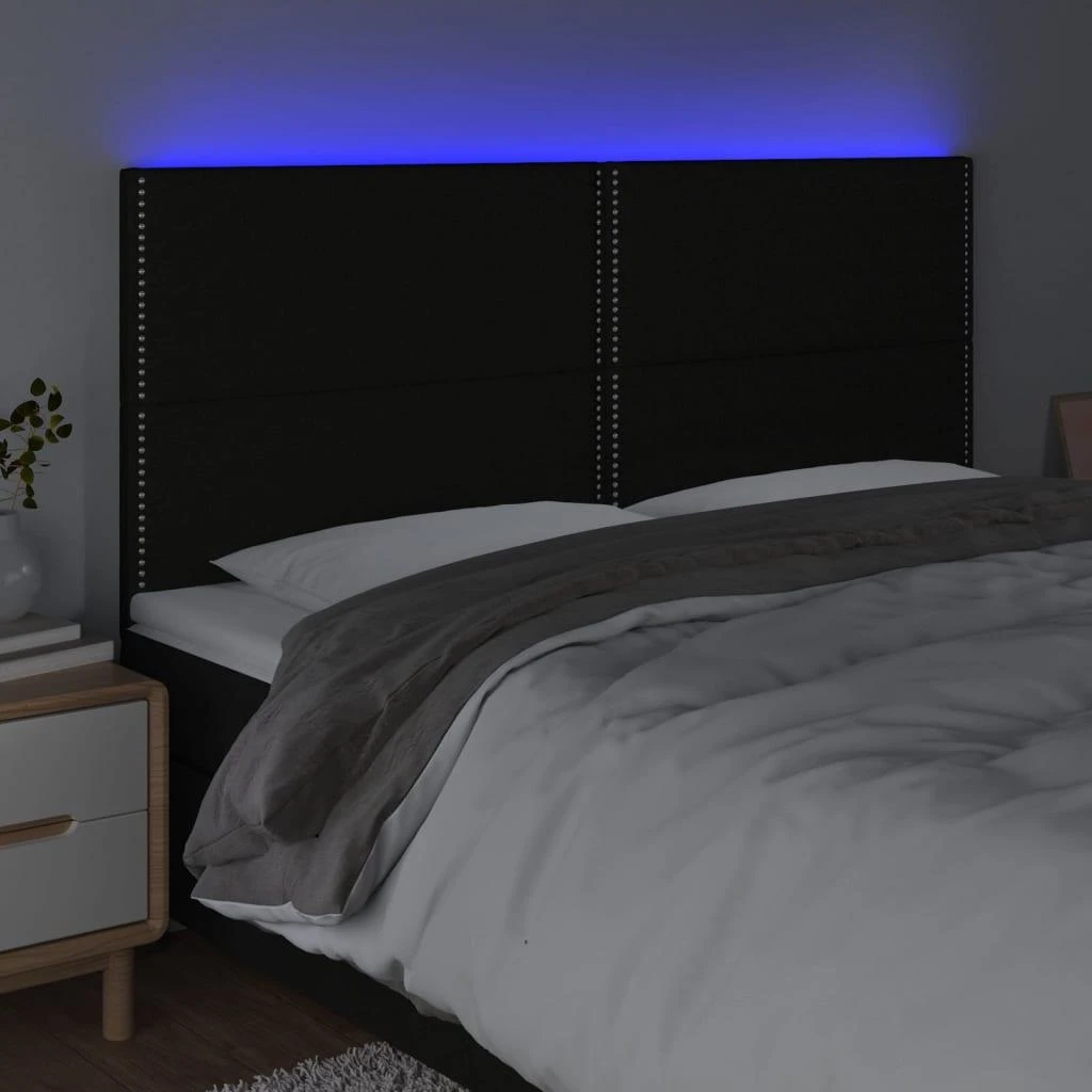 Galvūgalis su LED, juodos spalvos, 200x5x118/128cm, audinys