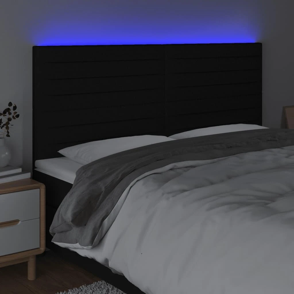 Galvūgalis su LED, juodos spalvos, 200x5x118/128cm, audinys