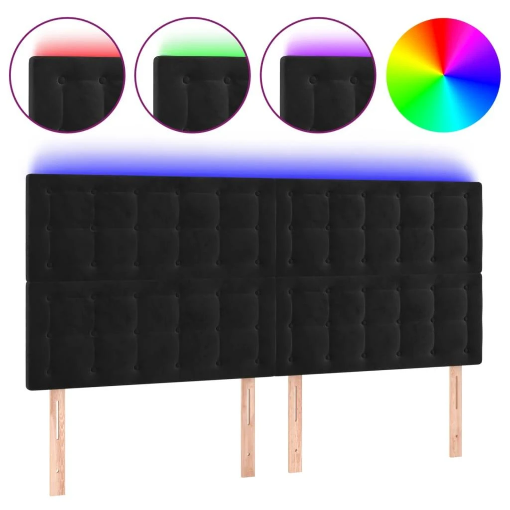 Galvūgalis su LED, juodos spalvos, 200x5x118/128cm, aksomas