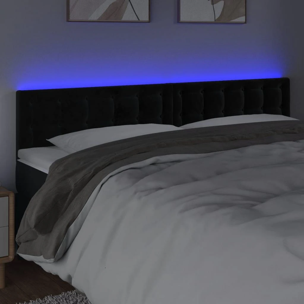 Galvūgalis su LED, juodos spalvos, 200x5x78/88cm, aksomas