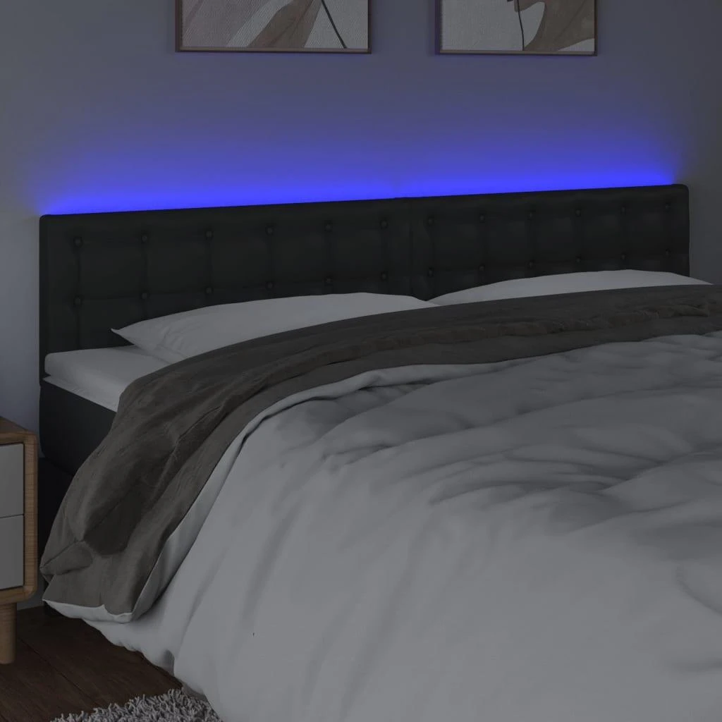 Galvūgalis su LED, juodos spalvos, 200x5x78/88cm, dirbtinė oda