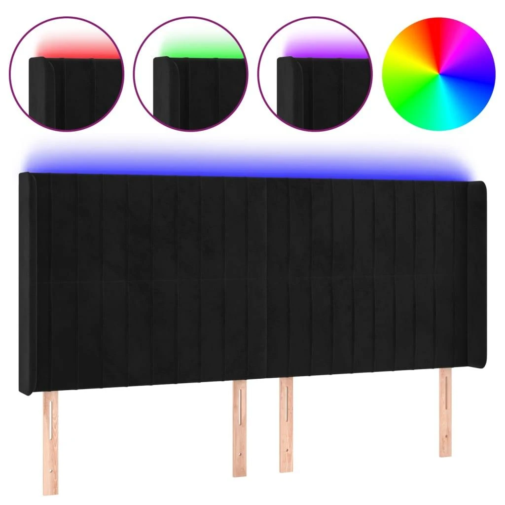 Galvūgalis su LED, juodos spalvos, 203x16x118/128cm, aksomas