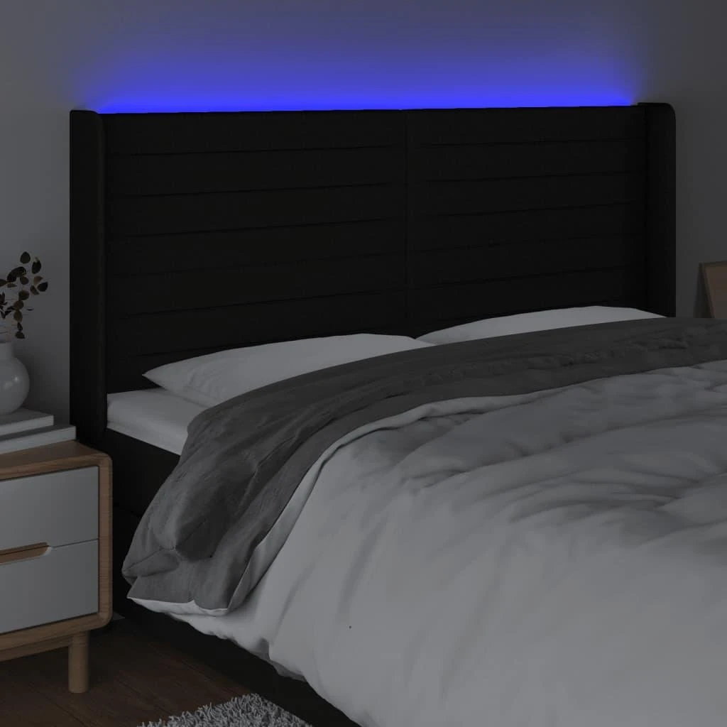 Galvūgalis su LED, juodos spalvos, 203x16x118/128cm, audinys