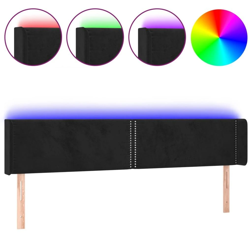 Galvūgalis su LED, juodos spalvos, 203x16x78/88cm, aksomas