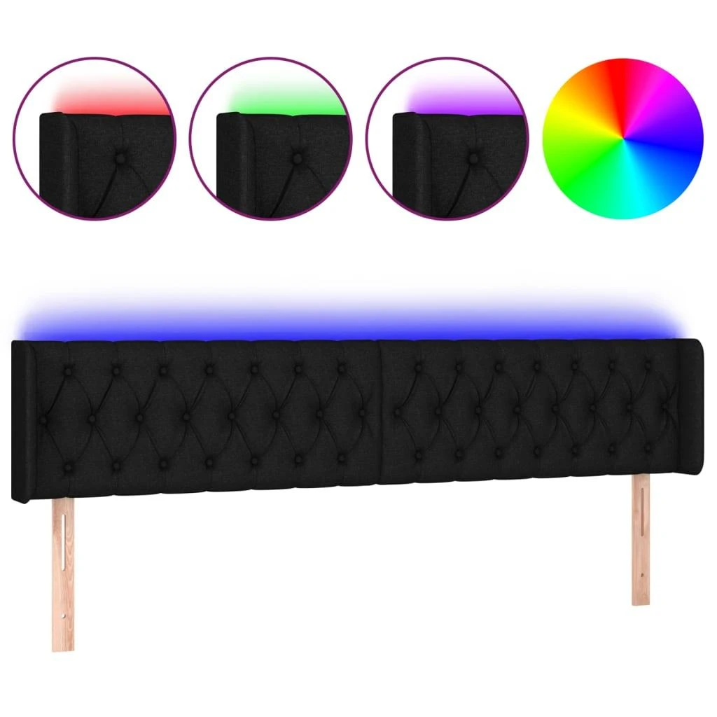 Galvūgalis su LED, juodos spalvos, 203x16x78/88cm, audinys