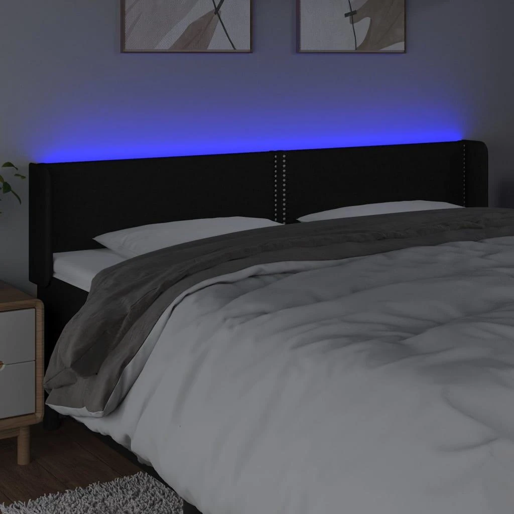 Galvūgalis su LED, juodos spalvos, 203x16x78/88cm, audinys