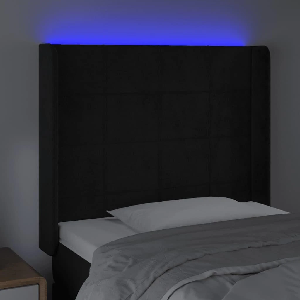 Galvūgalis su LED, juodos spalvos, 83x16x118/128cm, aksomas