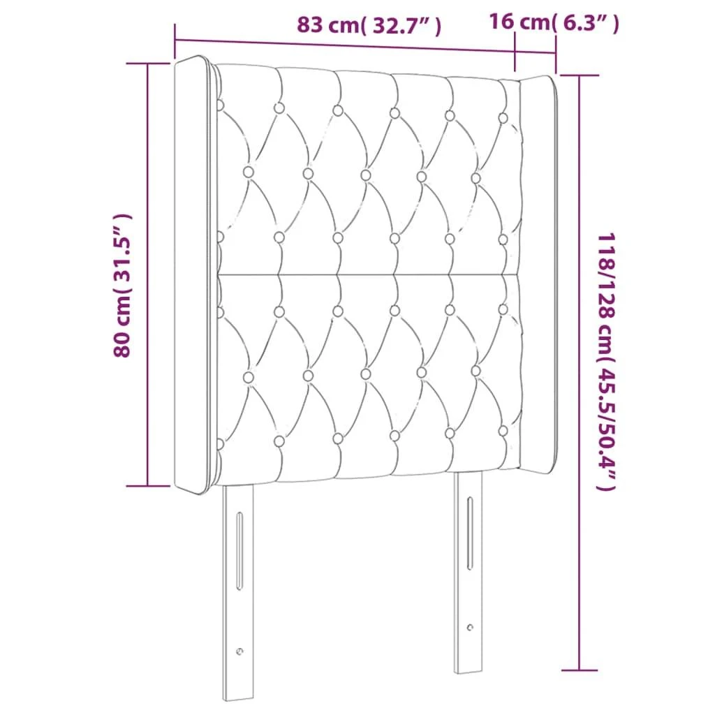 Galvūgalis su LED, juodos spalvos, 83x16x118/128cm, aksomas