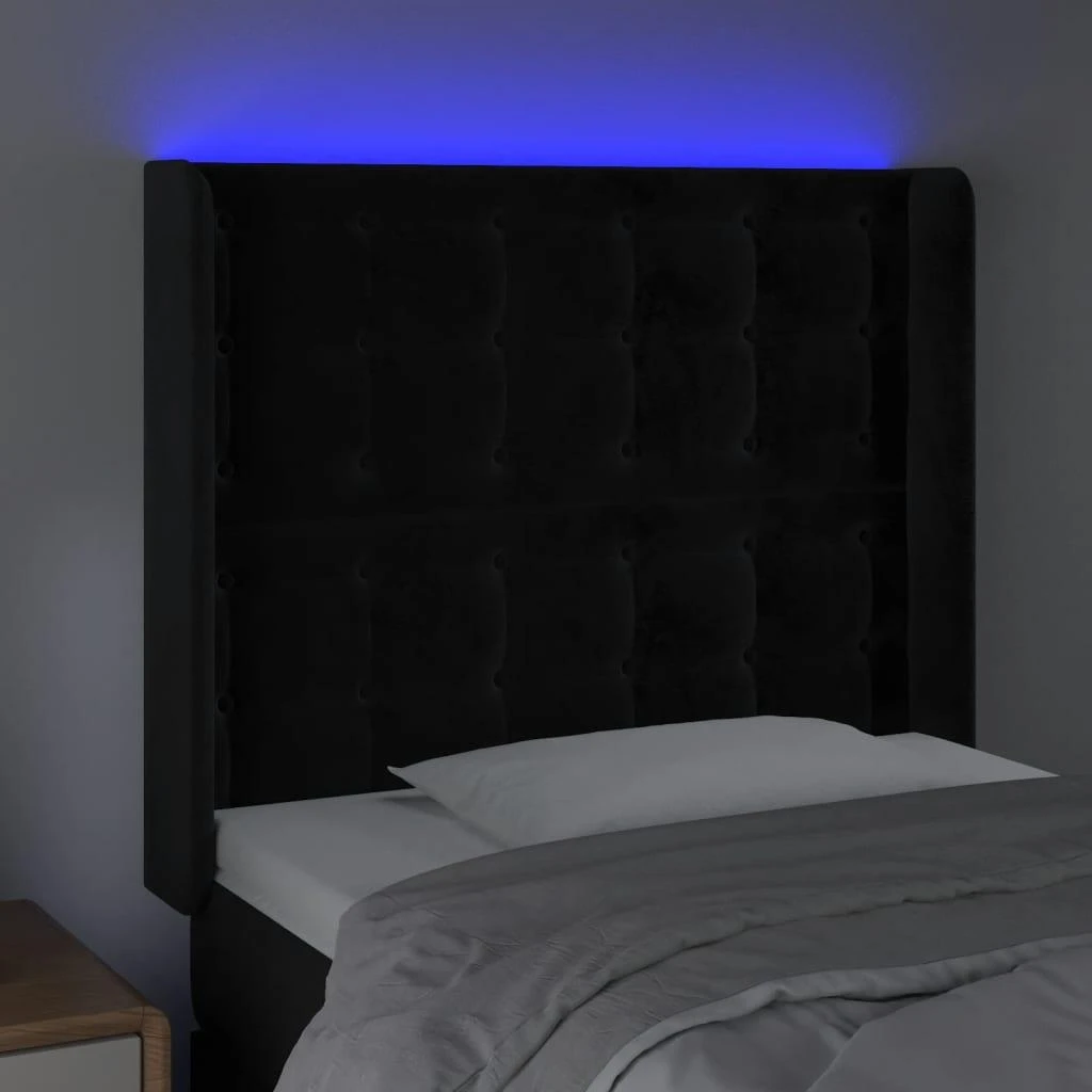 Galvūgalis su LED, juodos spalvos, 83x16x118/128cm, aksomas