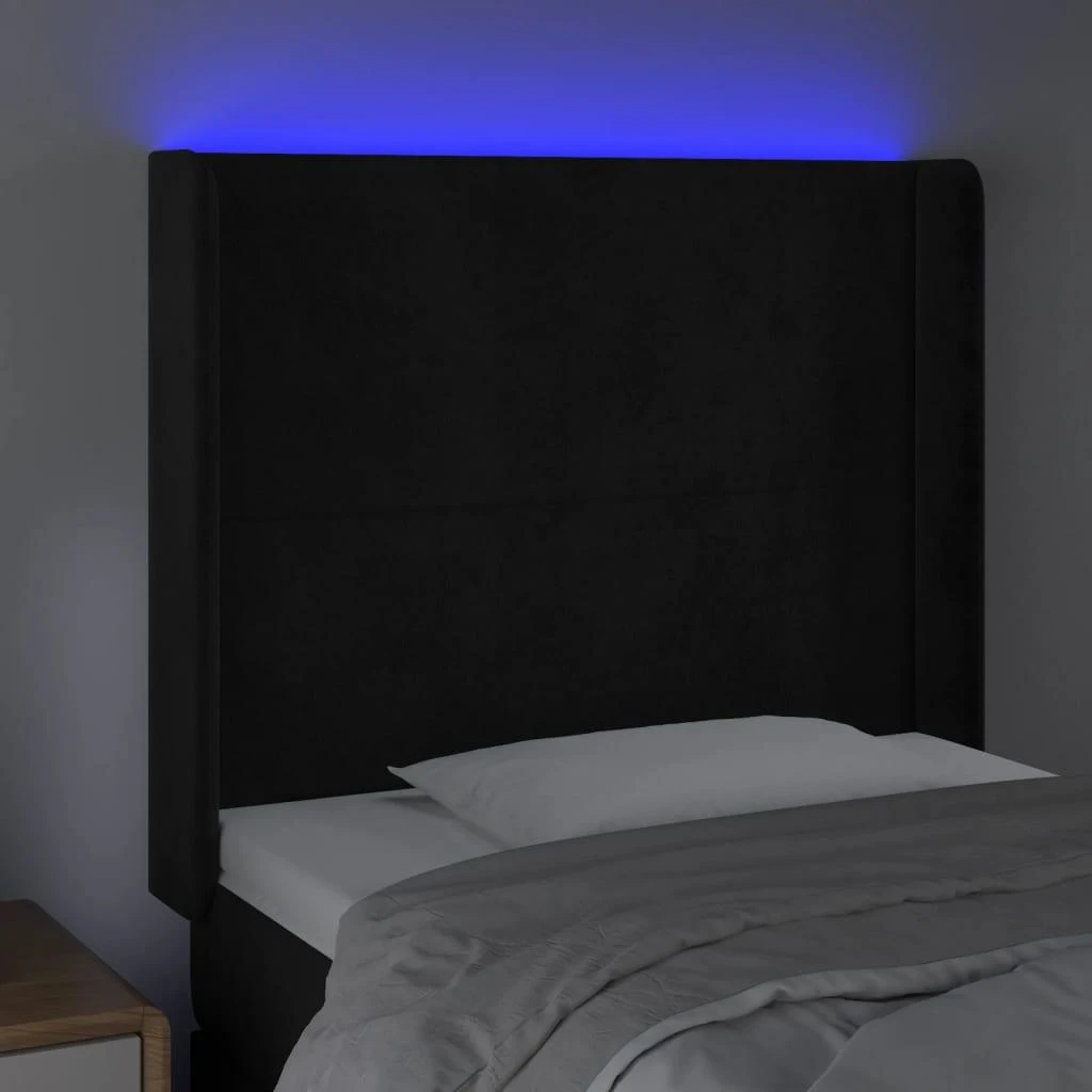 Galvūgalis su LED, juodos spalvos, 83x16x118/128cm, aksomas