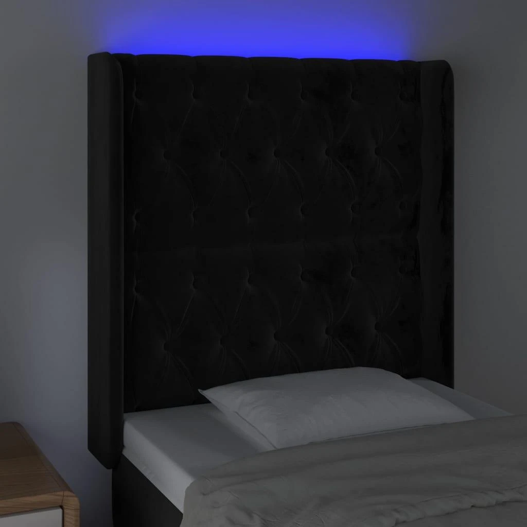 Galvūgalis su LED, juodos spalvos, 83x16x118/128cm, aksomas