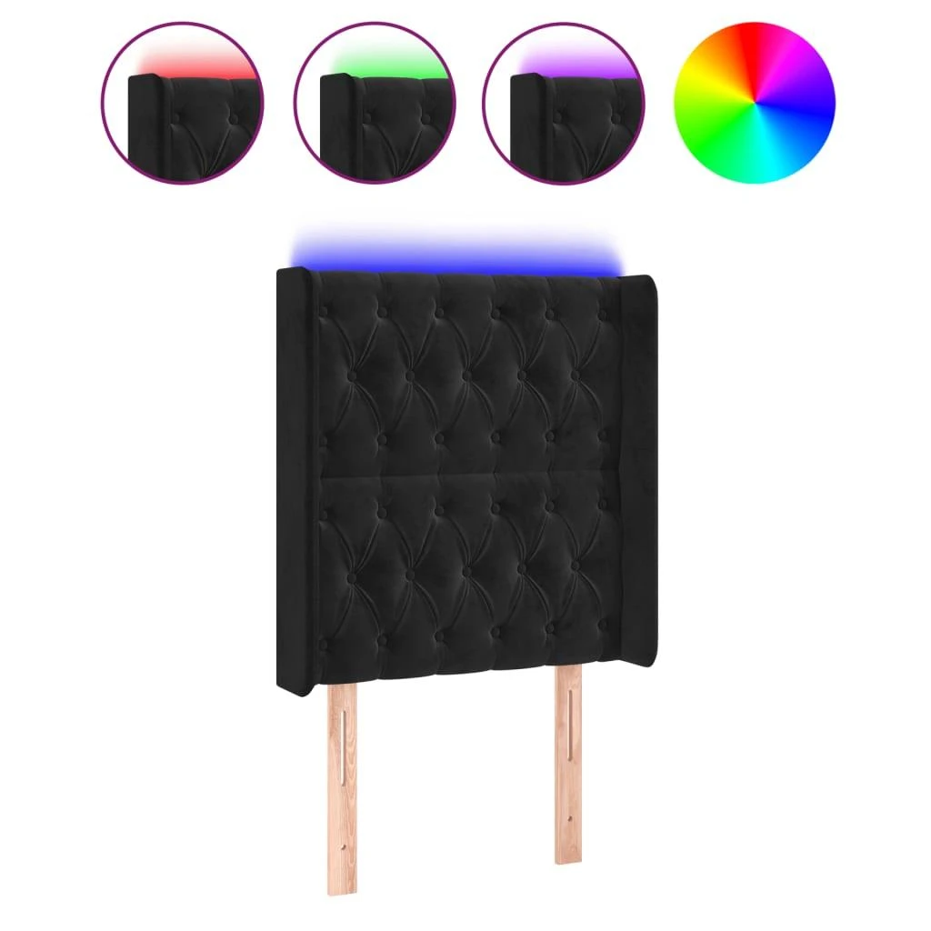 Galvūgalis su LED, juodos spalvos, 83x16x118/128cm, aksomas