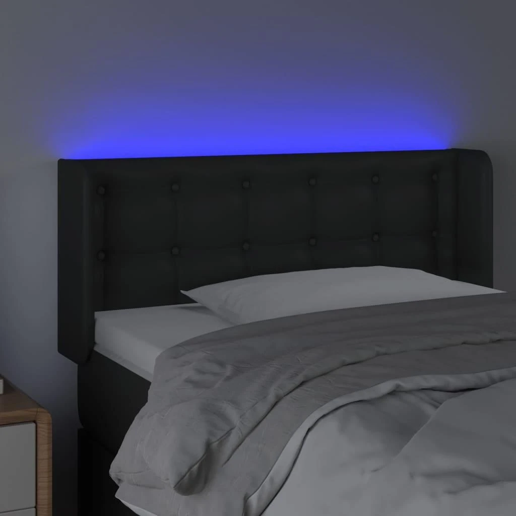 Galvūgalis su LED, juodos spalvos, 83x16x78/88cm, dirbtinė oda