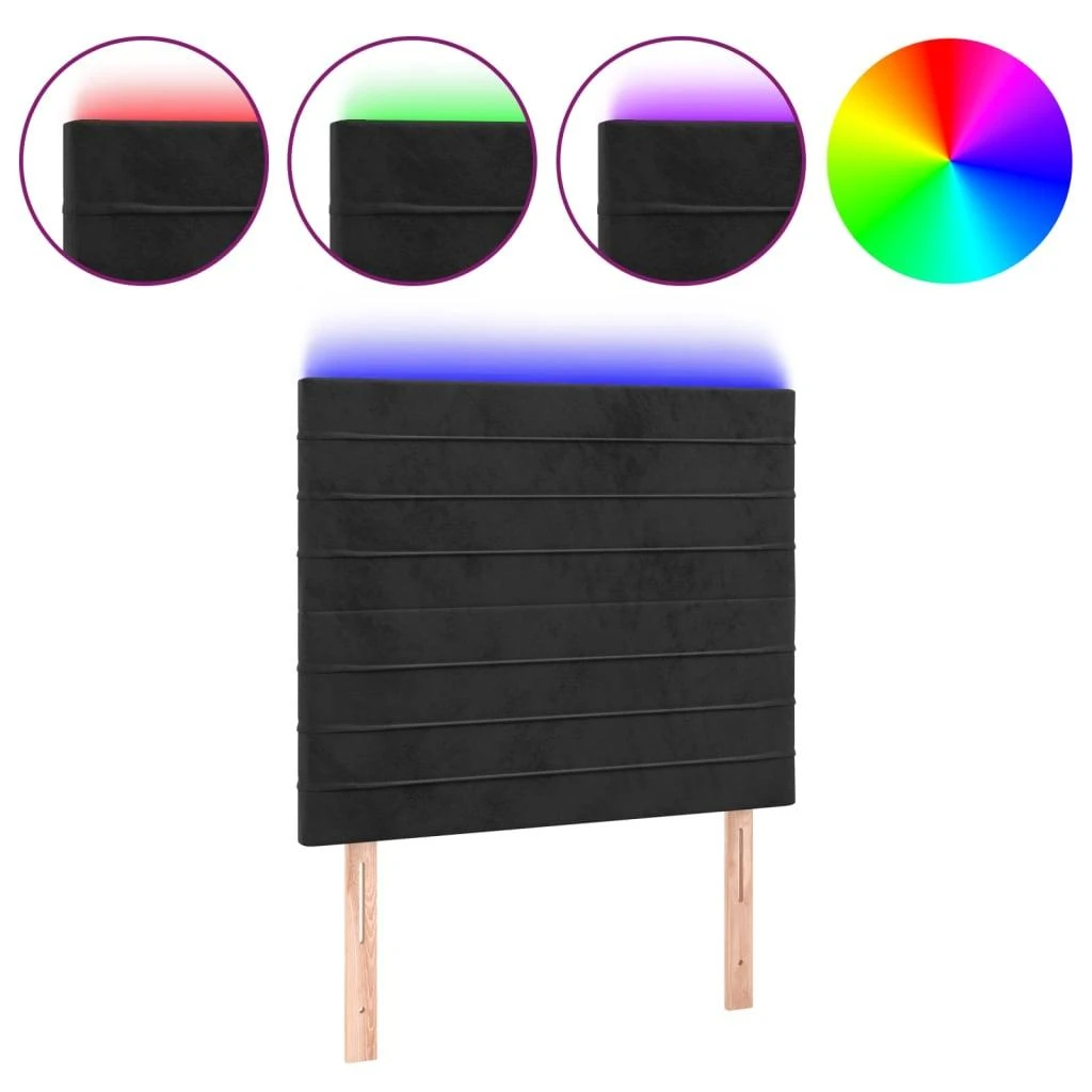 Galvūgalis su LED, juodos spalvos, 90x5x118/128cm, aksomas