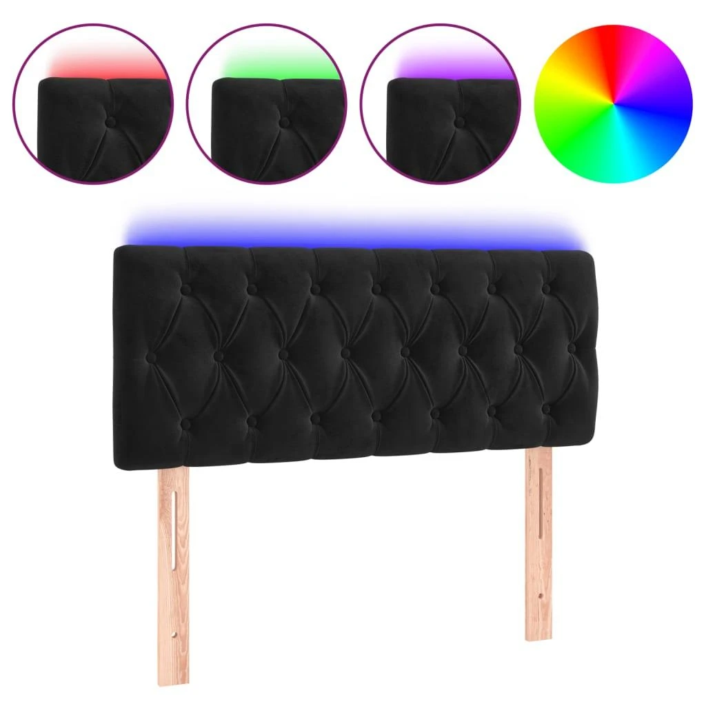 Galvūgalis su LED, juodos spalvos, 90x7x78/88cm, aksomas