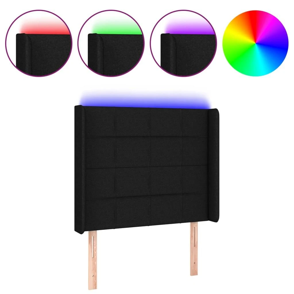 Galvūgalis su LED, juodos spalvos, 93x16x118/128cm, audinys