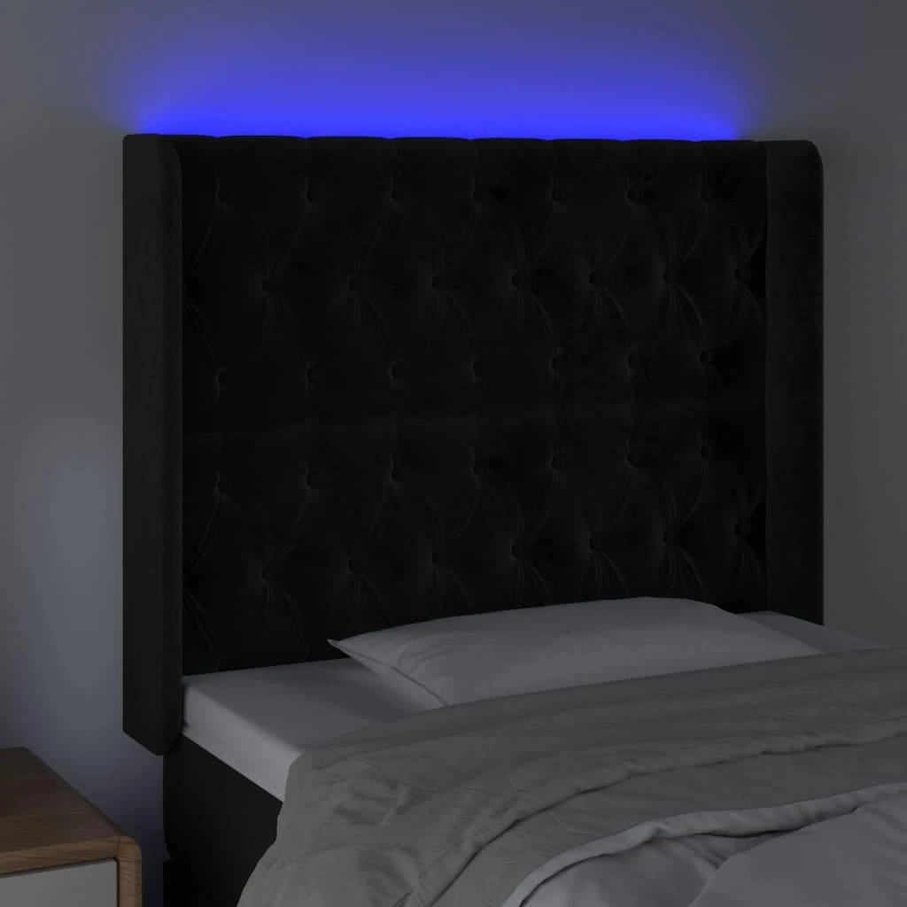 Galvūgalis su LED, juodos spalvos, 93x16x118/128cm, aksomas
