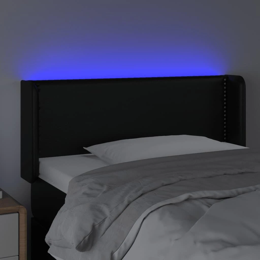 Galvūgalis su LED, juodos spalvos, 93x16x78/88cm, dirbtinė oda