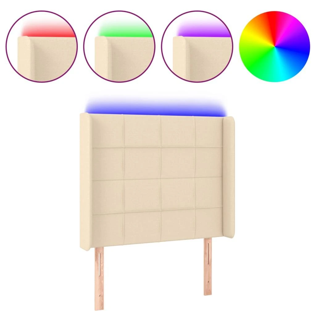 Galvūgalis su LED, kreminės spalvos, 103x16x118/128cm, audinys