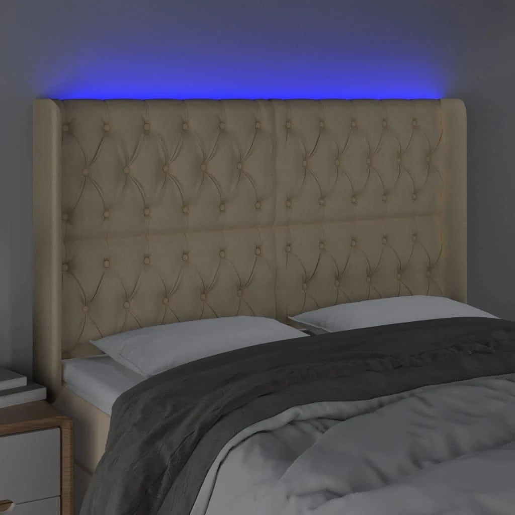 Galvūgalis su LED, kreminės spalvos, 147x16x118/128cm, audinys