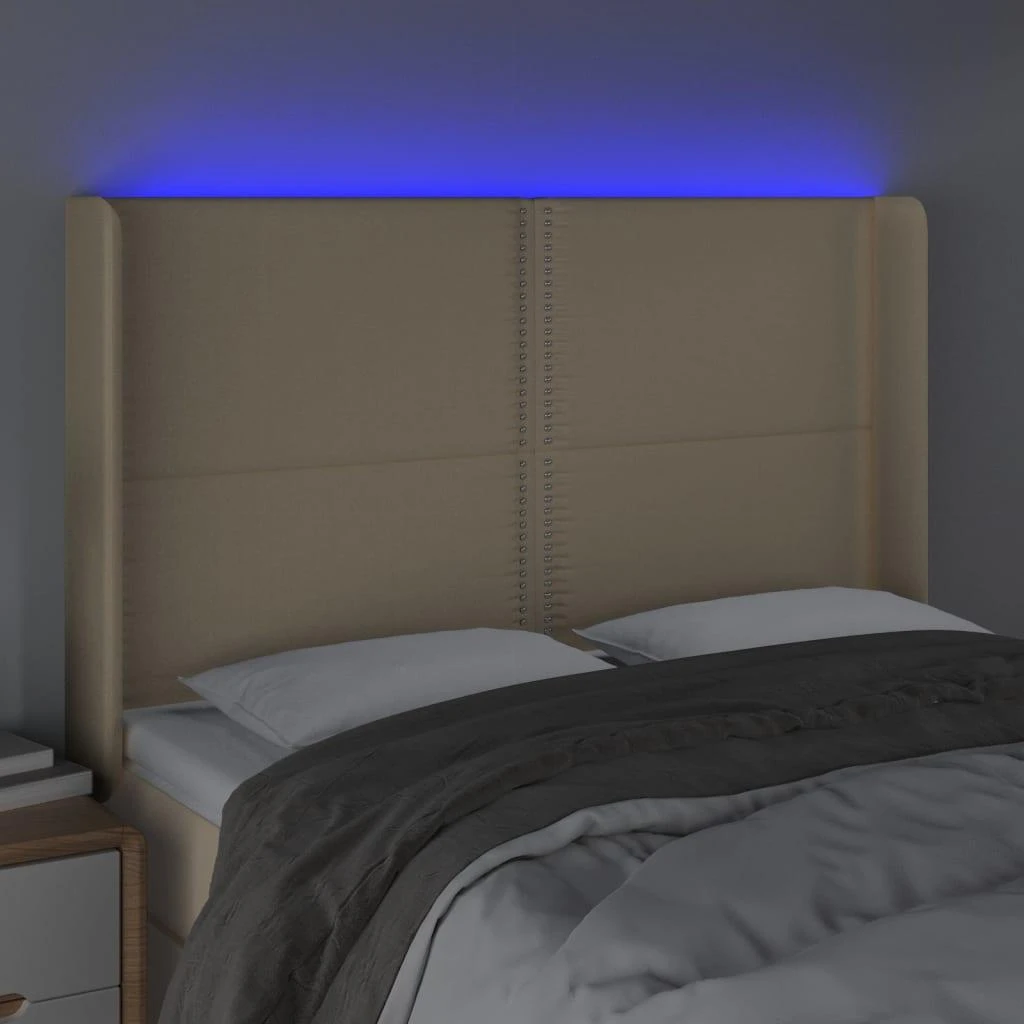 Galvūgalis su LED, kreminės spalvos, 147x16x118/128cm, audinys