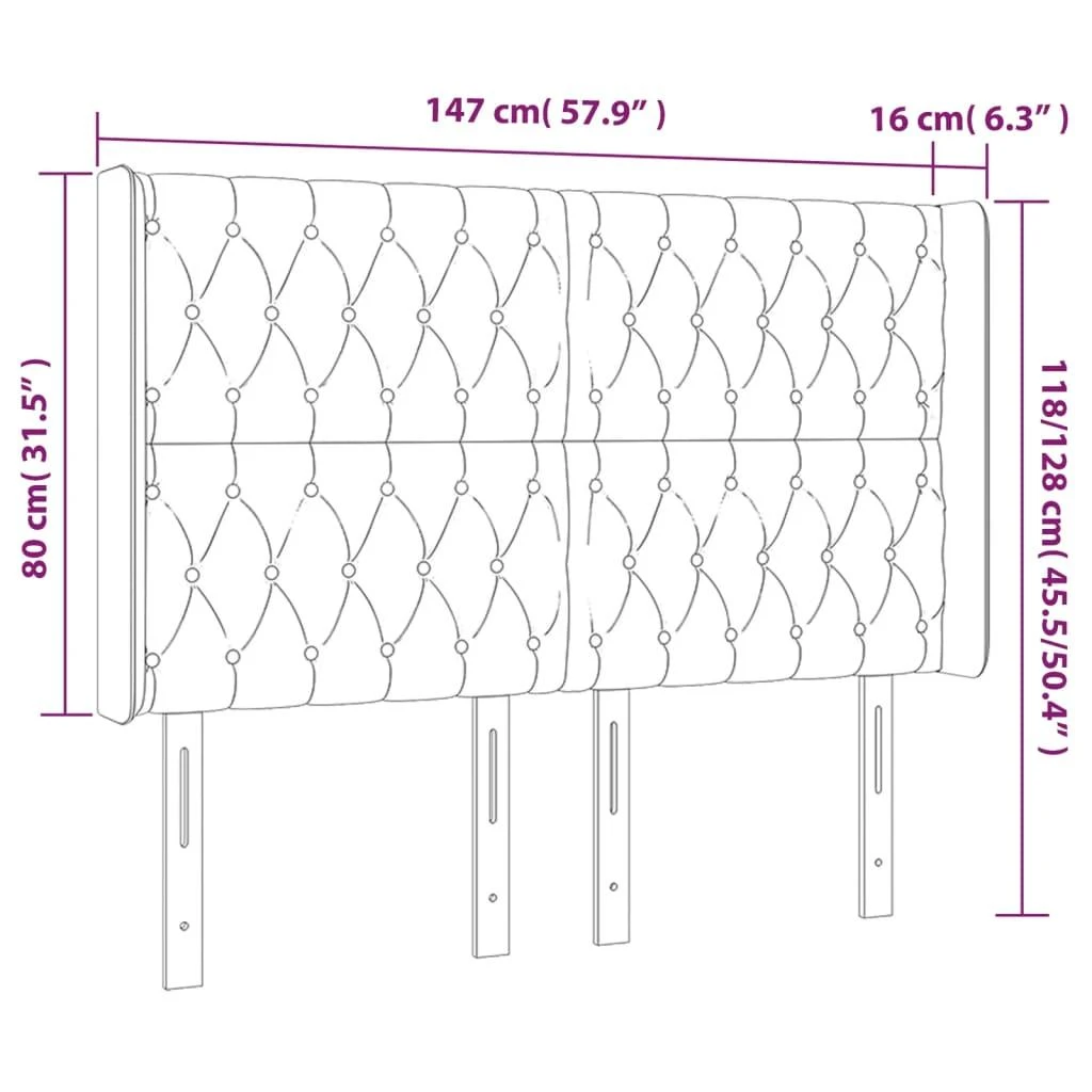 Galvūgalis su LED, kreminės spalvos, 147x16x118/128cm, audinys