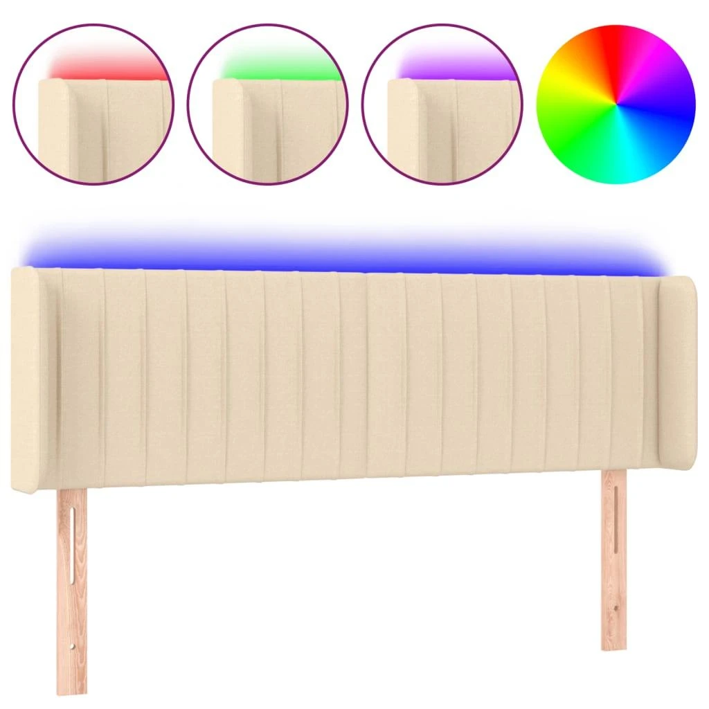 Galvūgalis su LED, kreminės spalvos, 147x16x78/88cm, audinys