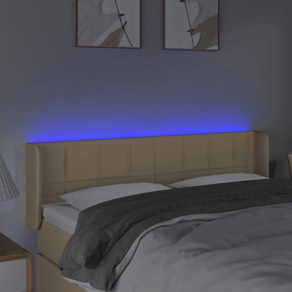 Galvūgalis su LED, kreminės spalvos, 147x16x78/88cm, audinys