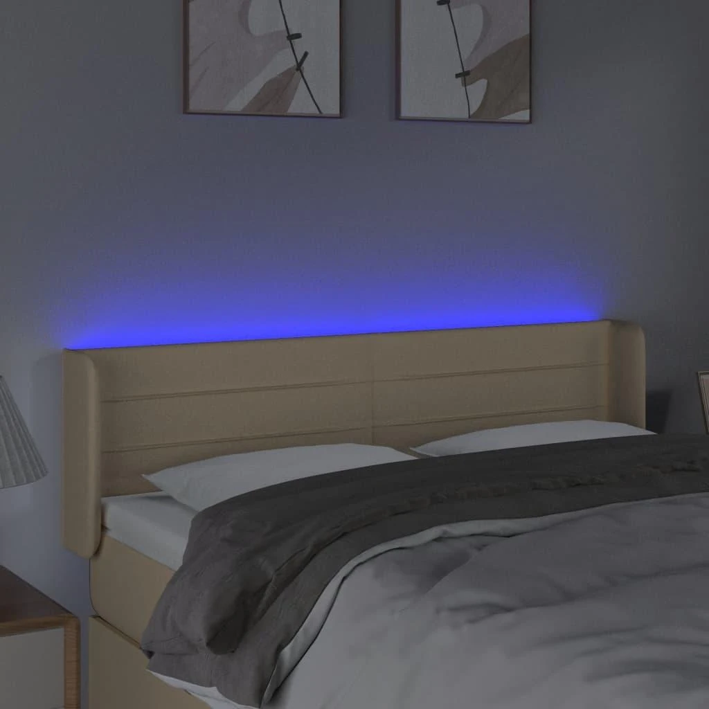 Galvūgalis su LED, kreminės spalvos, 147x16x78/88cm, audinys