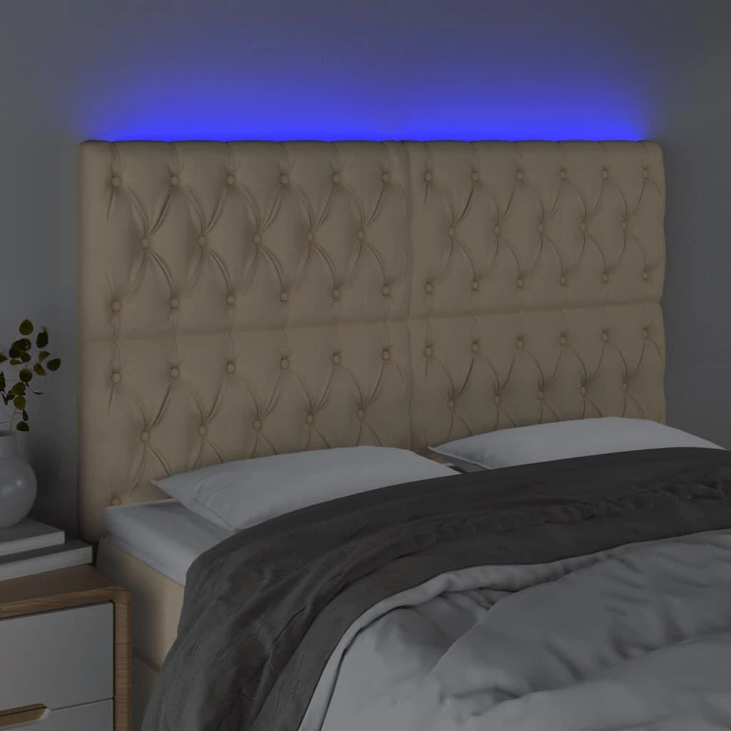 Galvūgalis su LED, kreminės spalvos, 160x7x118/128cm, audinys