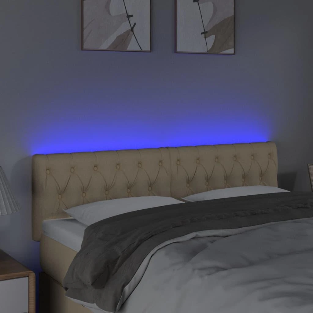 Galvūgalis su LED, kreminės spalvos, 160x7x78/88cm, audinys