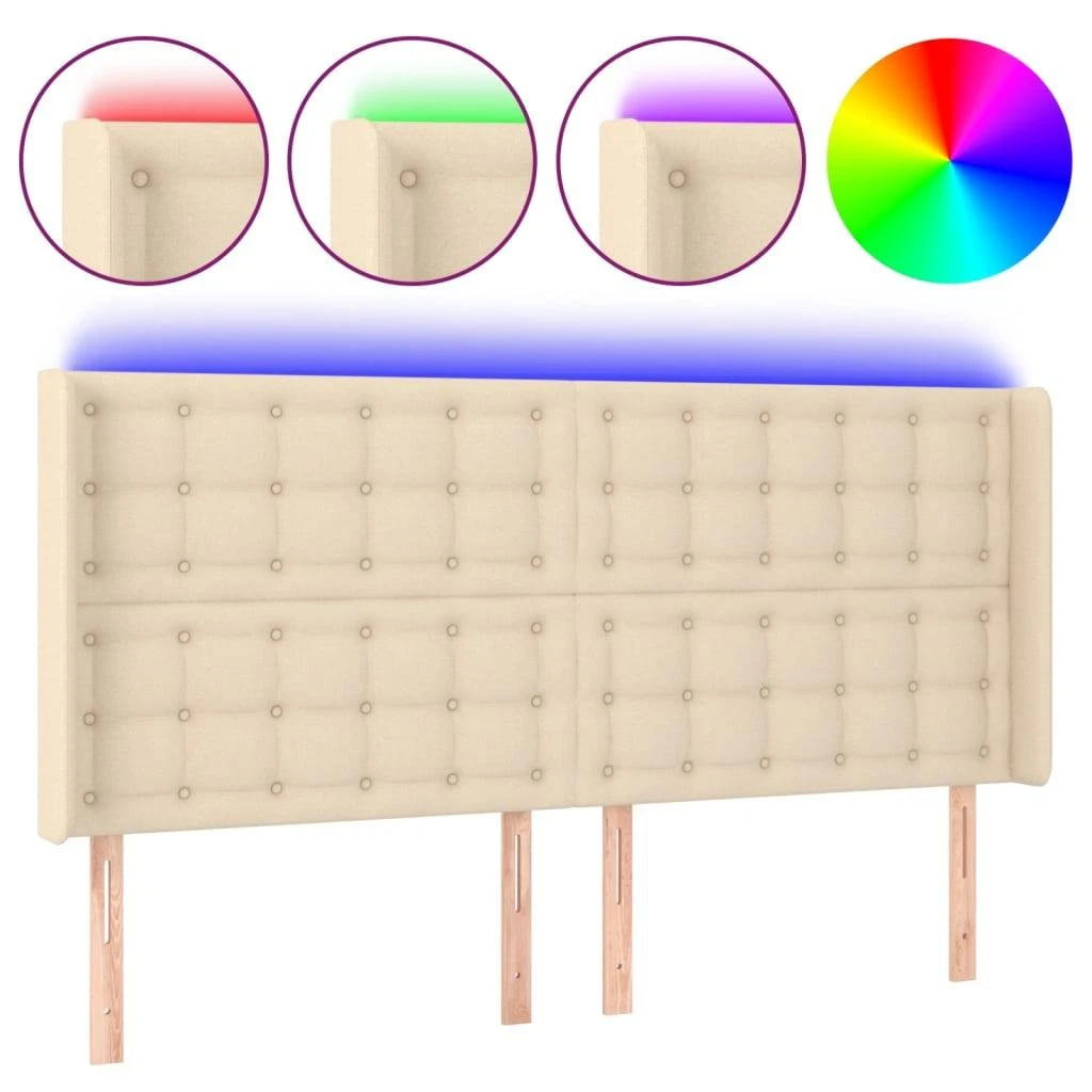 Galvūgalis su LED, kreminės spalvos, 163x16x118/128cm, audinys