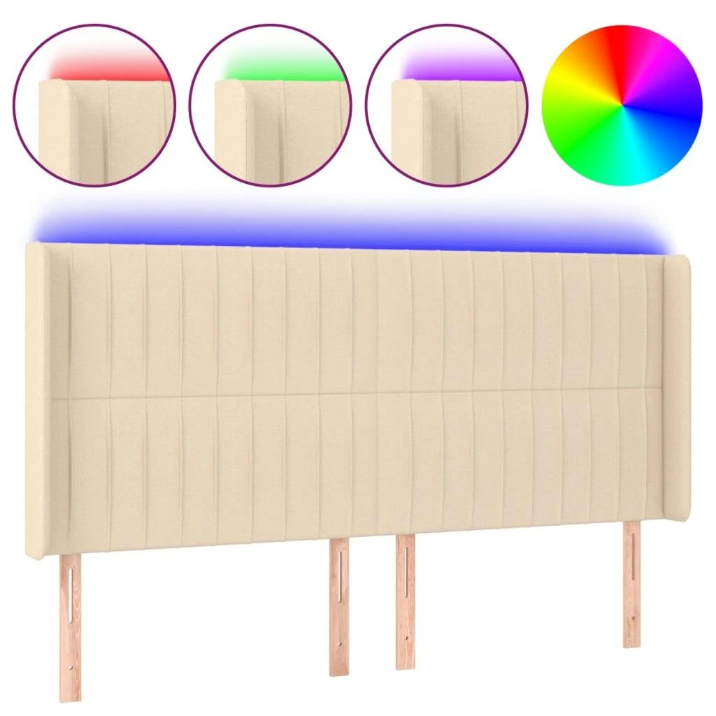 Galvūgalis su LED, kreminės spalvos, 163x16x118/128cm, audinys