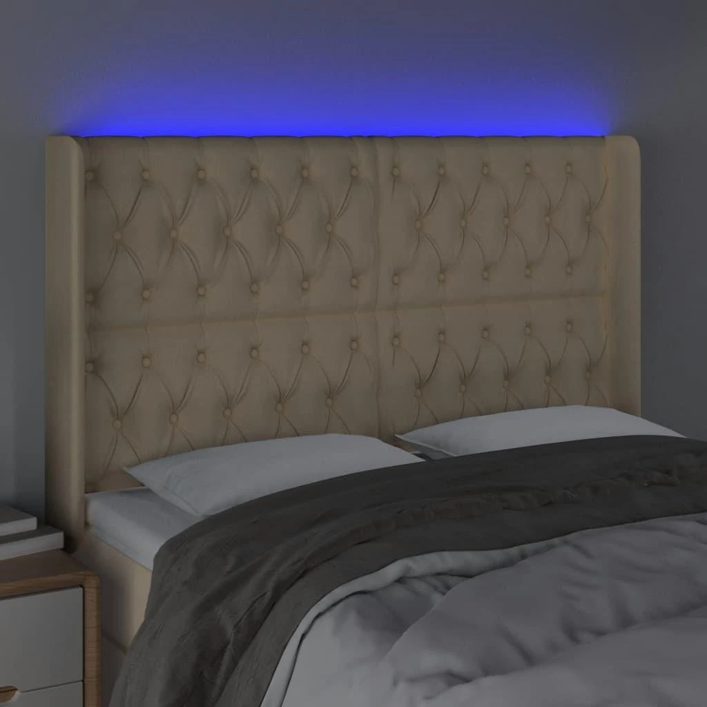 Galvūgalis su LED, kreminės spalvos, 163x16x118/128cm, audinys