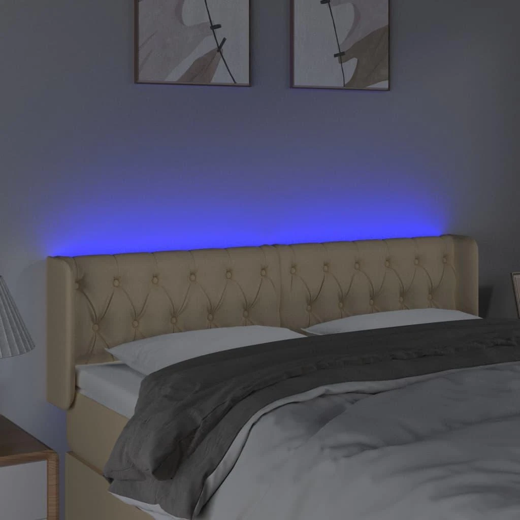 Galvūgalis su LED, kreminės spalvos, 163x16x78/88cm, audinys