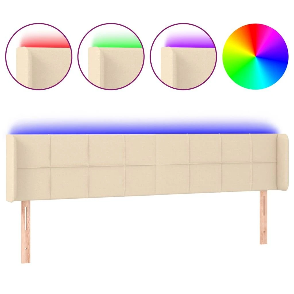 Galvūgalis su LED, kreminės spalvos, 163x16x78/88cm, audinys