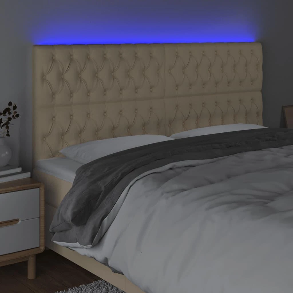 Galvūgalis su LED, kreminės spalvos, 180x7x118/128cm, audinys