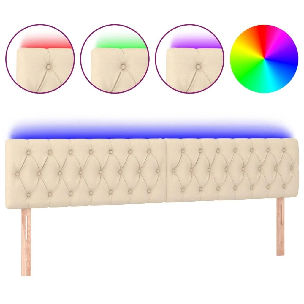 Galvūgalis su LED, kreminės spalvos, 180x7x78/88cm, audinys