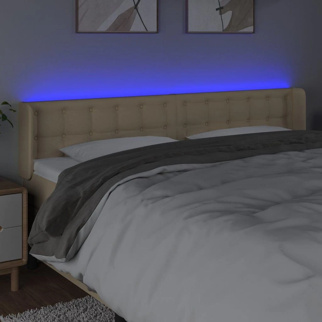 Galvūgalis su LED, kreminės spalvos, 183x16x78/88cm, audinys