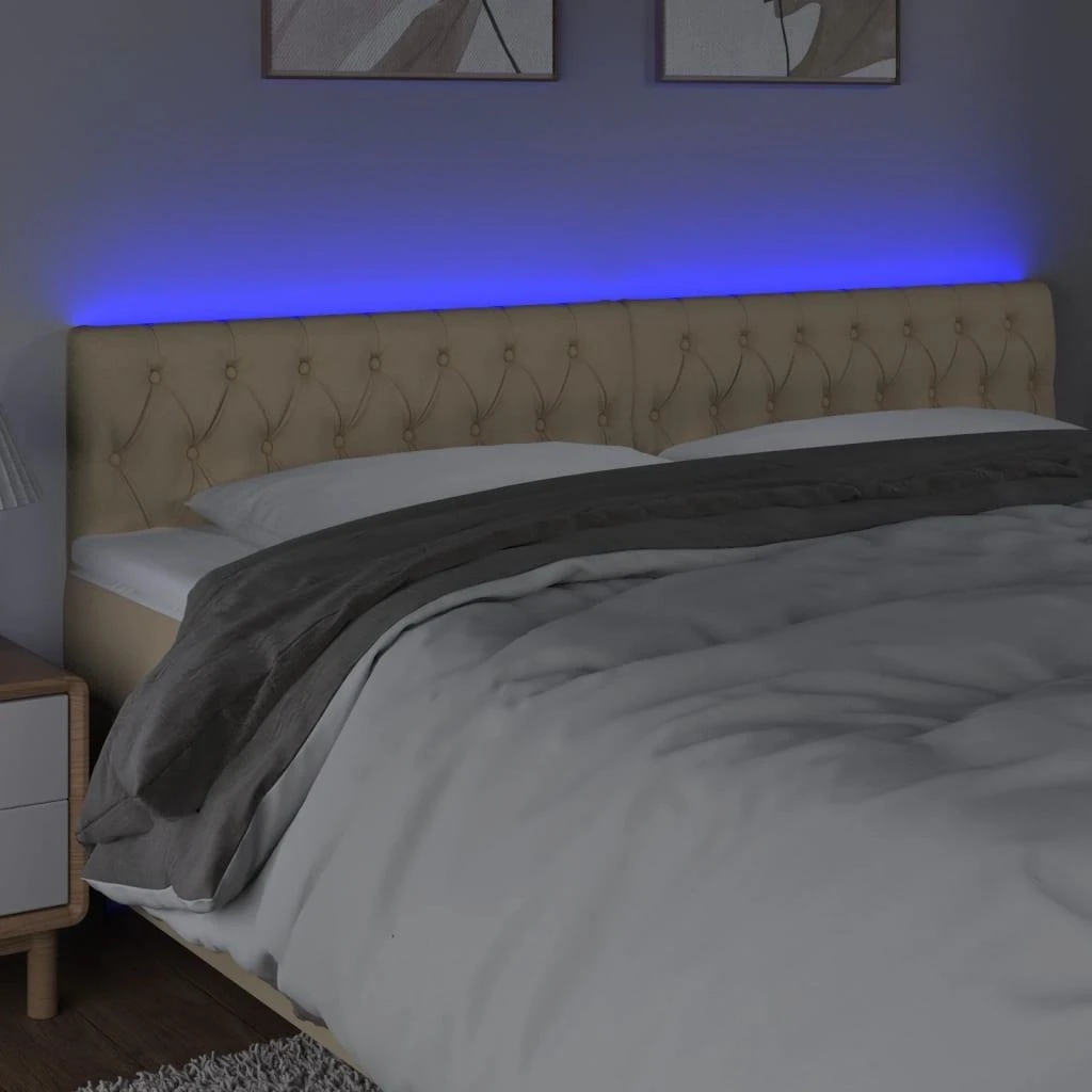 Galvūgalis su LED, kreminės spalvos, 200x7x78/88cm, audinys