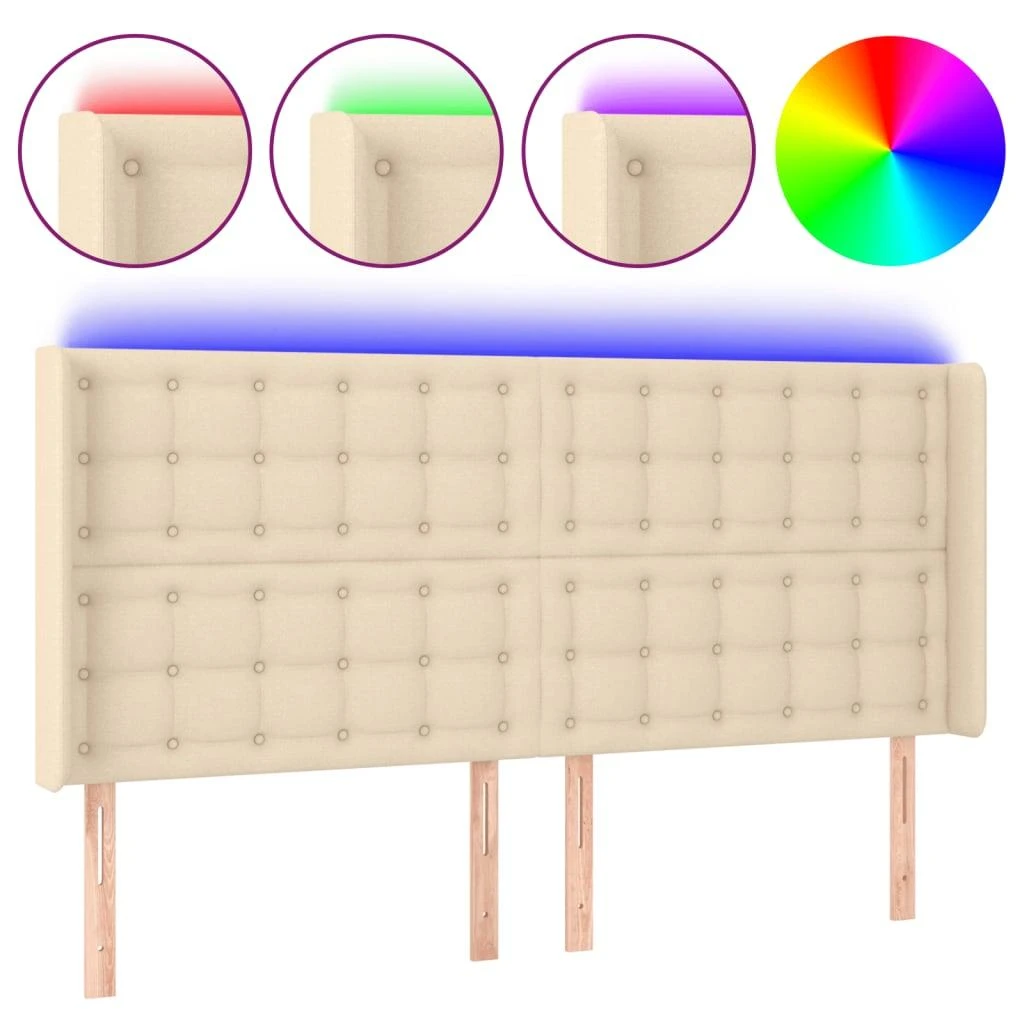 Galvūgalis su LED, kreminės spalvos, 203x16x118/128cm, audinys