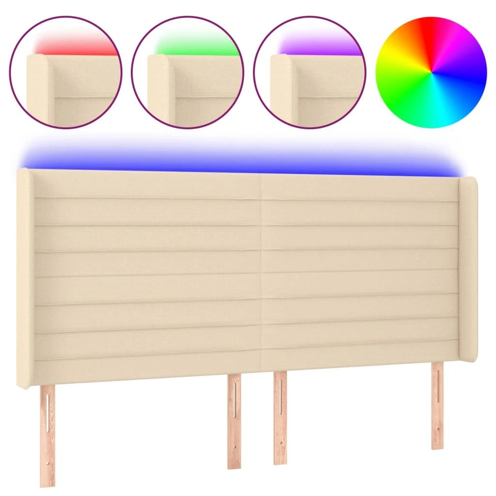 Galvūgalis su LED, kreminės spalvos, 203x16x118/128cm, audinys