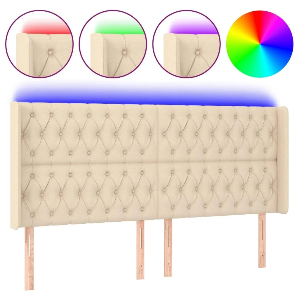 Galvūgalis su LED, kreminės spalvos, 203x16x118/128cm, audinys
