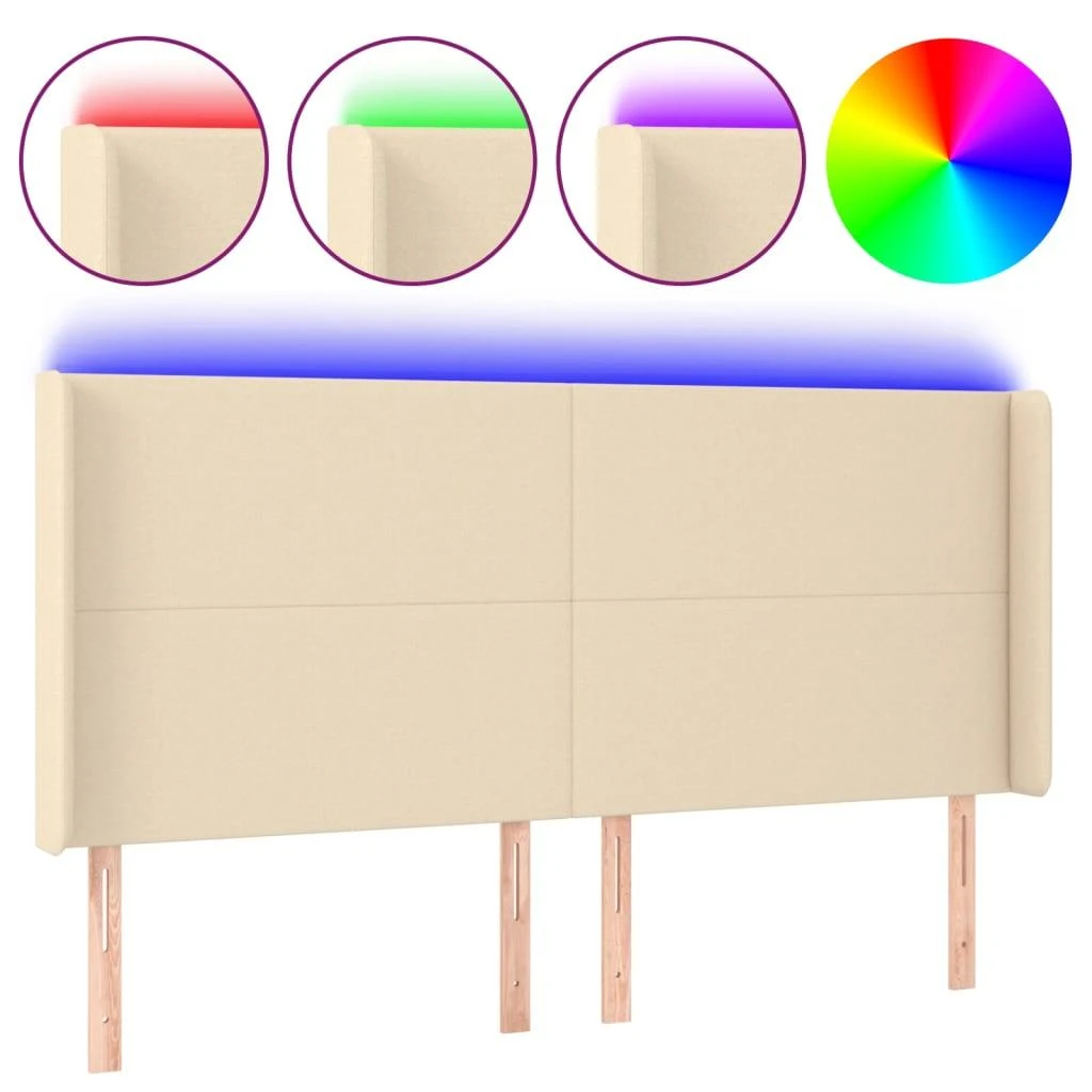 Galvūgalis su LED, kreminės spalvos, 203x16x118/128cm, audinys