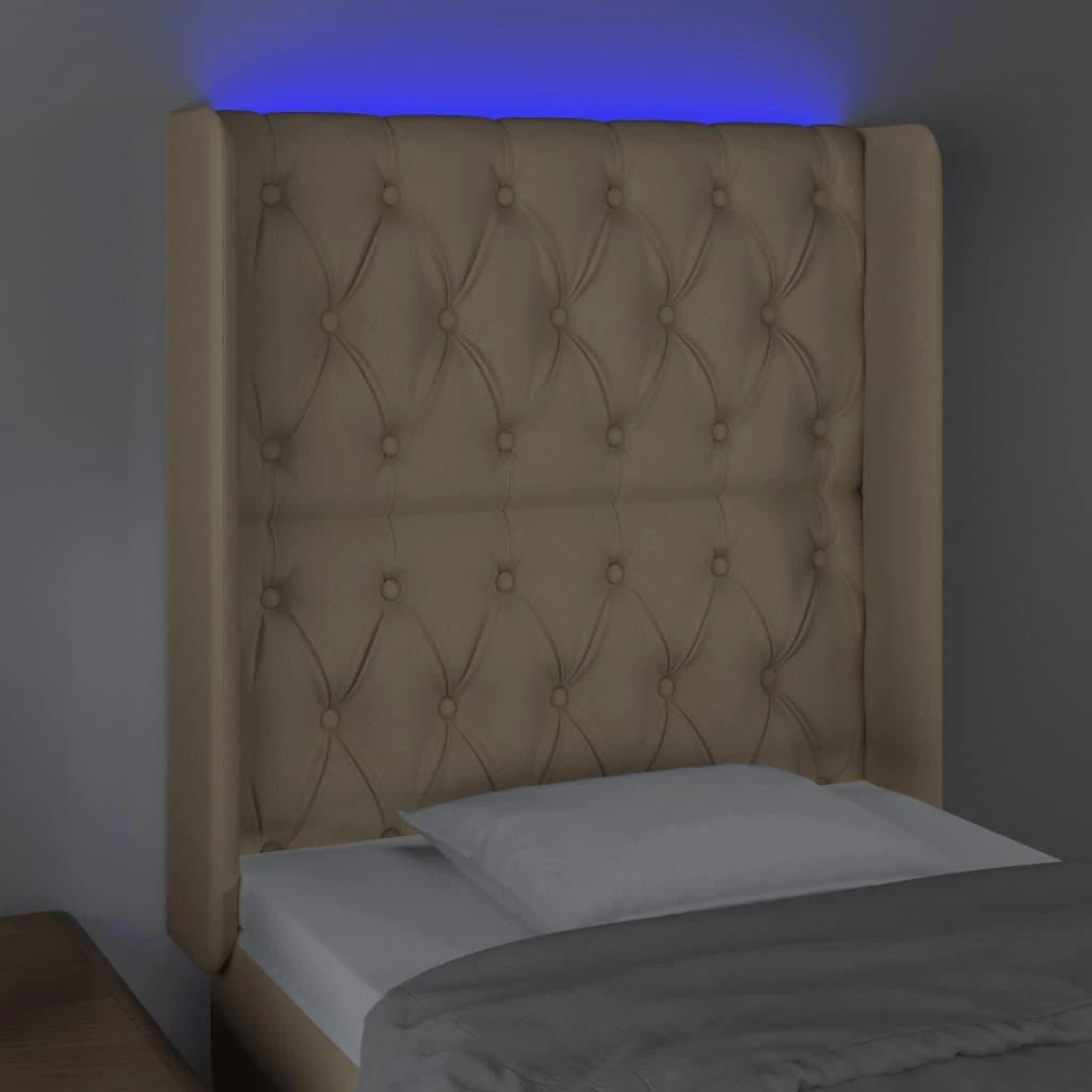 Galvūgalis su LED, kreminės spalvos, 83x16x118/128cm, audinys