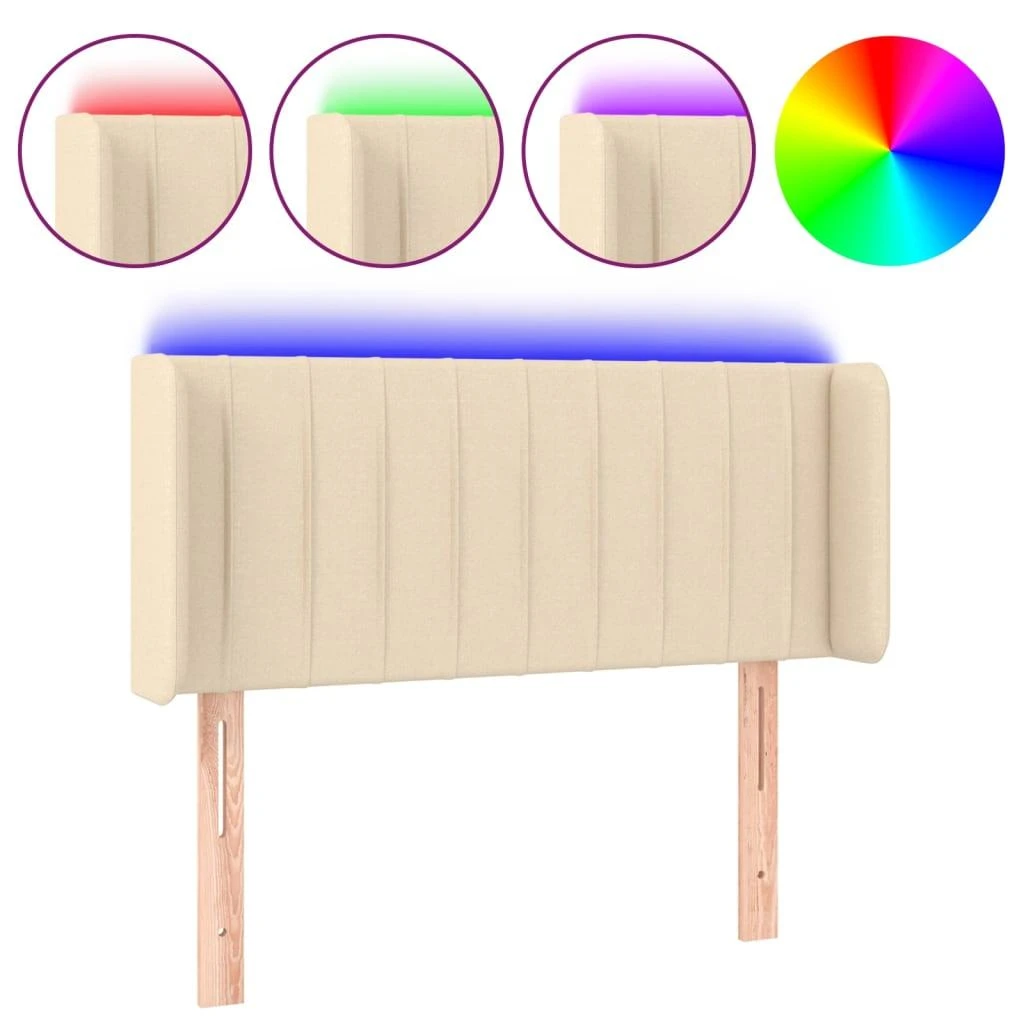 Galvūgalis su LED, kreminės spalvos, 83x16x78/88cm, audinys